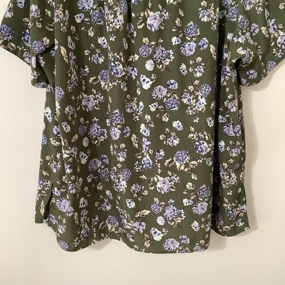 Vintage 90s Green Floral Cottagecore Retro Country Button Up Collared Shirt 2X - Picture 7 of 8